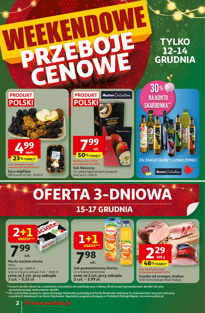 Gazetka promocyjna Auchan - Święta jak babcię kocham Supermarket - ważna 11.12 do 17.12.2025 - strona 2 - produkty: Gra, Hortex, Jonagold, Krakus, Ligol, Masło, Sok, Sok pomarańczowy, Szynka