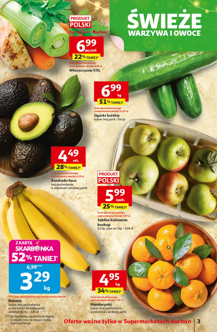Gazetka promocyjna Auchan - Święta jak babcię kocham Supermarket - ważna 11.12 do 17.12.2025 - strona 3 - produkty: Banany, Jabłka, LANA, Mandarynki