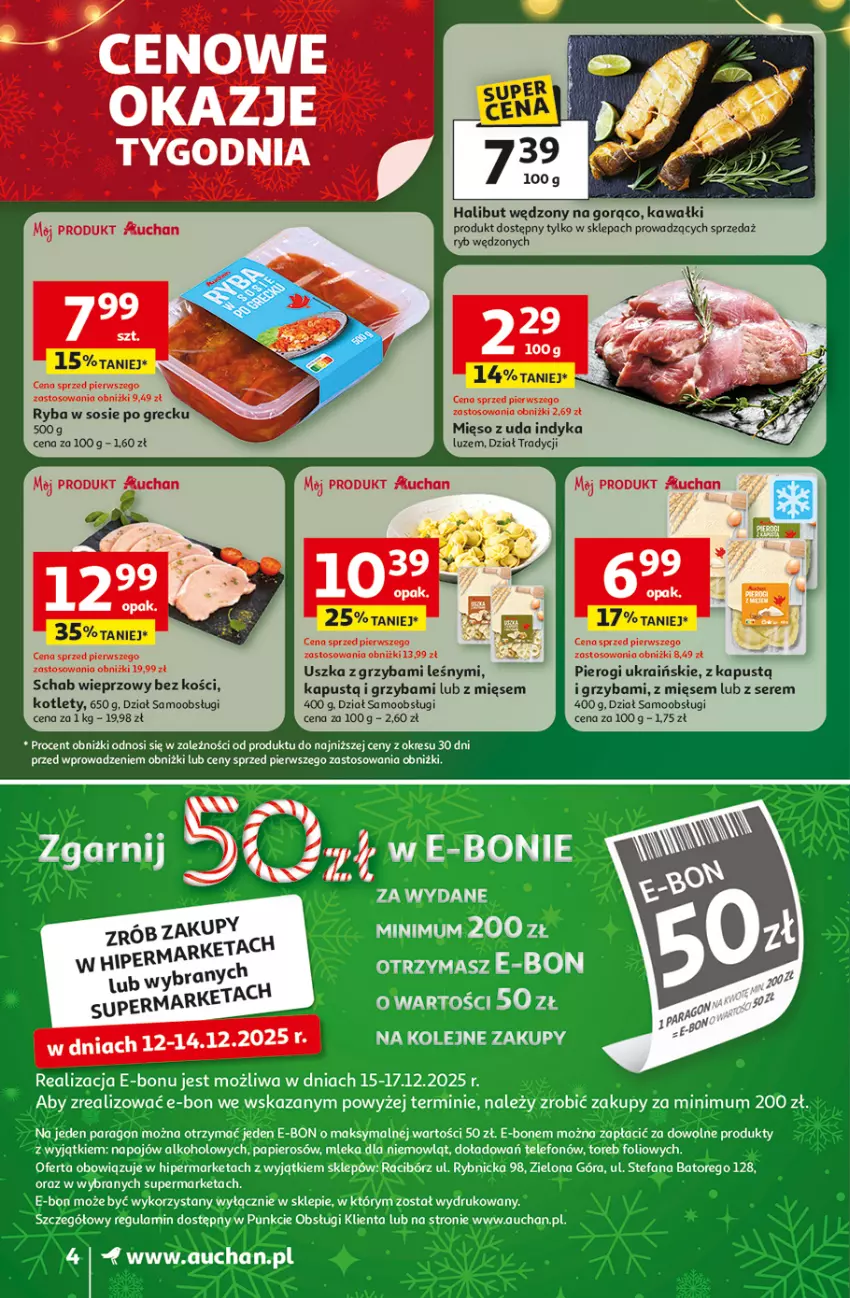 Gazetka promocyjna Auchan - Święta jak babcię kocham Supermarket - ważna 11.12 do 17.12.2025 - strona 4 - produkty: Halibut, Kapustą, Kawa, Kotlet, Mięso, Pierogi, Ryba, Schab wieprzowy, Ser, Sos