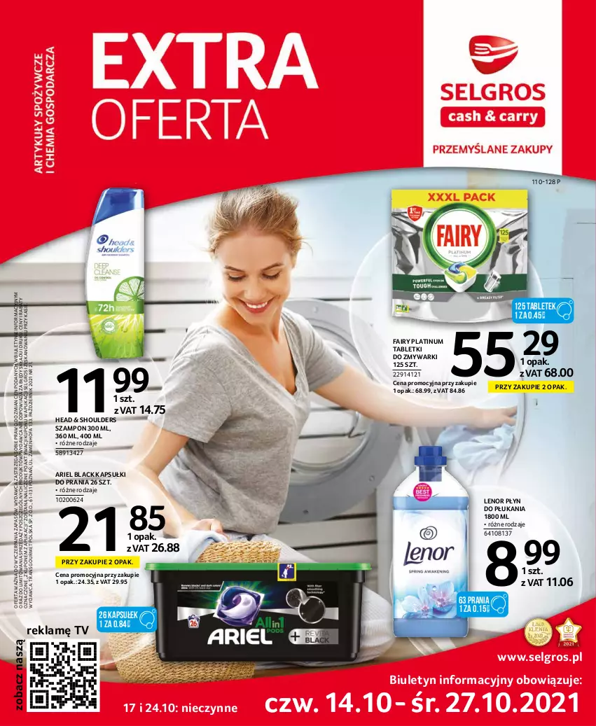 Gazetka promocyjna Selgros - Extra Oferta - ważna 01.10 do 31.10.2021 - strona 1 - produkty: Ariel, Fa, Fairy, Kapsułki do prania, Lack, Lenor, LG, Płyn do płukania, Szampon, Tablet, Tabletki do zmywarki, Tran, Zmywarki