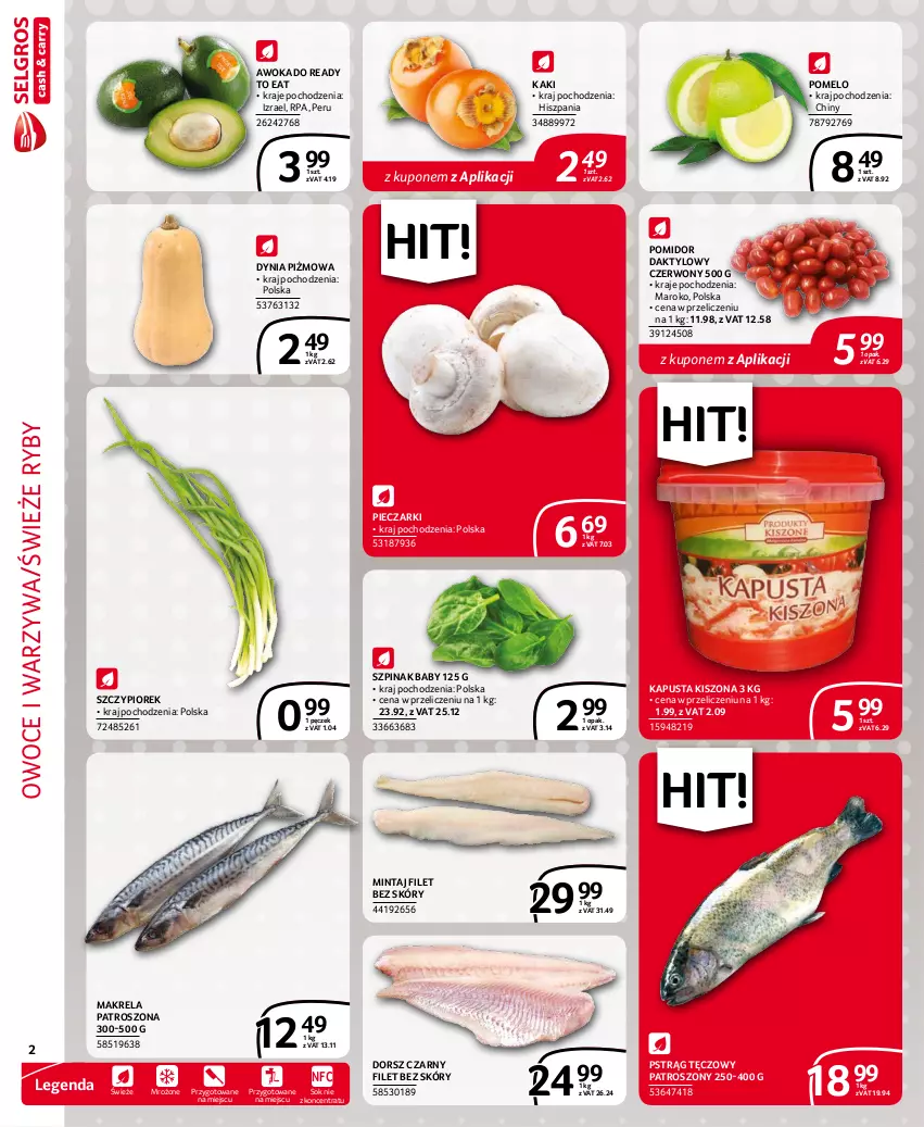 Gazetka promocyjna Selgros - Extra Oferta - ważna 01.10 do 31.10.2021 - strona 2 - produkty: Dorsz, Kaki, Mintaj, Owoce, Piec, Pomelo, Pstrąg, Pstrąg tęczowy, Sok, Szpinak, Warzywa