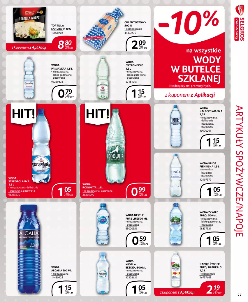 Gazetka promocyjna Selgros - Extra Oferta - ważna 01.10 do 31.10.2021 - strona 27 - produkty: Artykuły spożywcze, Chleb, Chleb tostowy, Nałęczowianka, Napoje, Nestlé, Prima, Primavera, Pur, Staropolanka, Tortilla, Woda