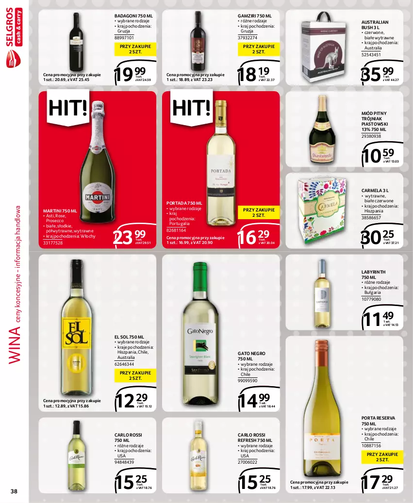 Gazetka promocyjna Selgros - Extra Oferta - ważna 01.10 do 31.10.2021 - strona 38 - produkty: Carlo Rossi, Martini, Miód, Miód pitny, Piast, Por, Portada, Prosecco, Ser