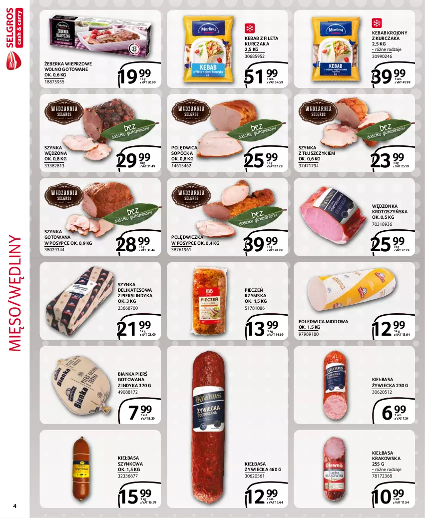 Gazetka promocyjna Selgros - Extra Oferta - ważna 01.10 do 31.10.2021 - strona 4 - produkty: Bianka, Kebab, Kiełbasa, Kiełbasa krakowska, Kiełbasa szynkowa, Kurczak, Mięso, Piec, Pieczeń rzymska, Polędwica, Szynka, Szynka delikatesowa