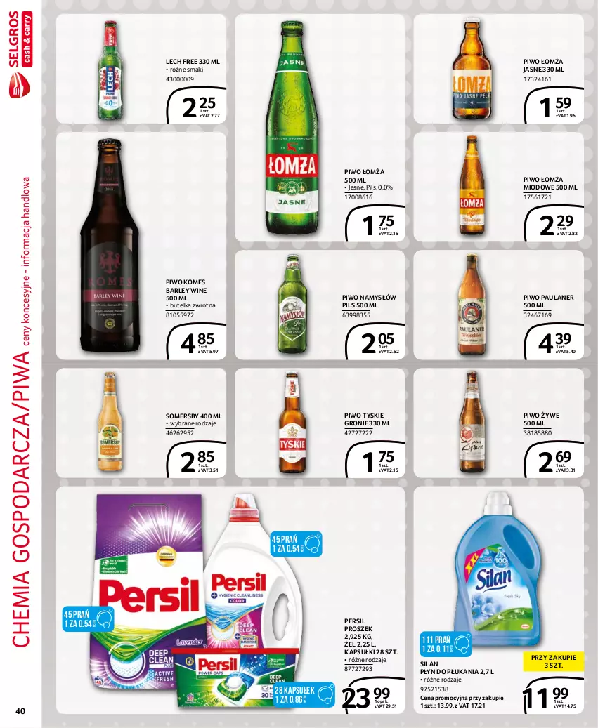 Gazetka promocyjna Selgros - Extra Oferta - ważna 01.10 do 31.10.2021 - strona 40 - produkty: Namysłów, Persil, Piwa, Piwo, Płyn do płukania, Silan, Somersby, Tyskie