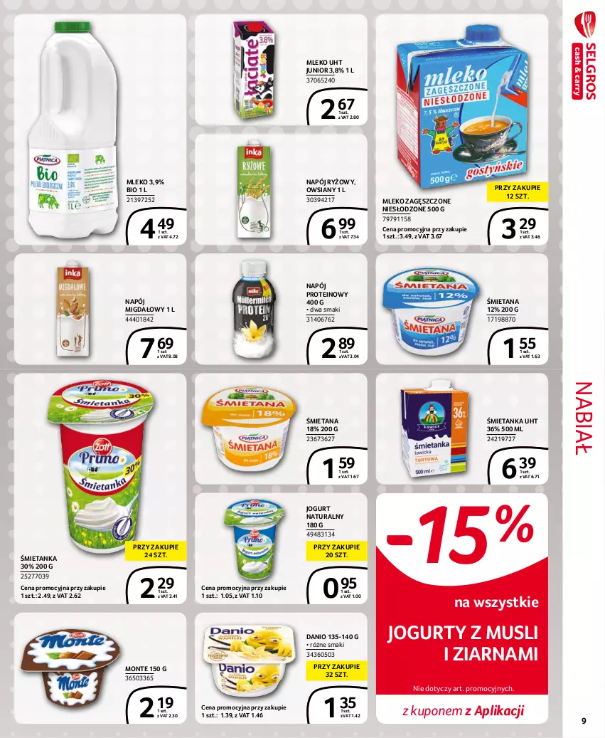 Gazetka promocyjna Selgros - Extra Oferta - ważna 01.10 do 31.10.2021 - strona 9 - produkty: Danio, Jogurt, Jogurt naturalny, Mleko, Mleko zagęszczone, Monte, Mus, Napój, Ryż