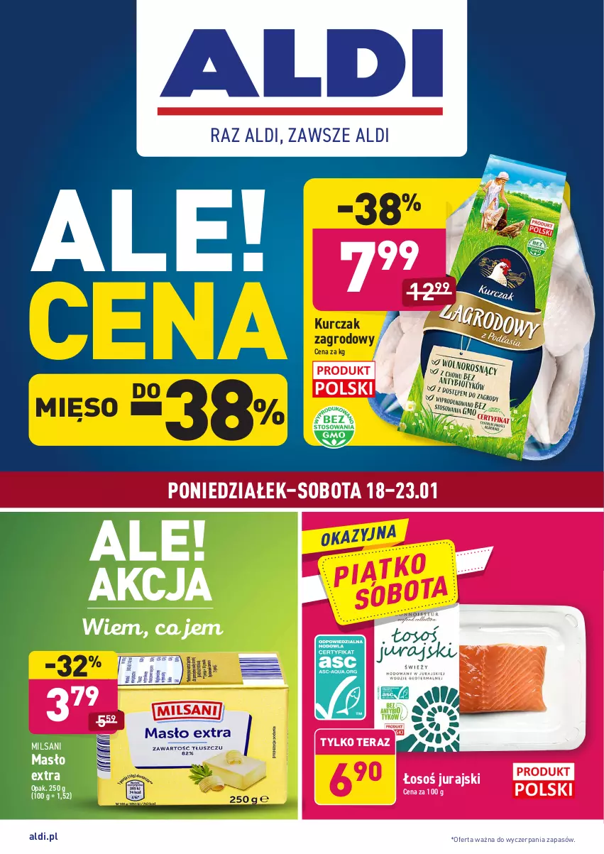 Gazetka promocyjna Aldi - ALE! CENA - ważna 18.01 do 23.01.2021 - strona 1 - produkty: Kurczak, Masło, Mięso, Tera