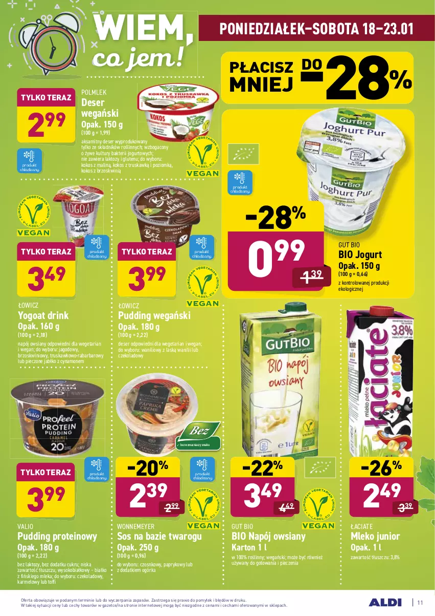 Gazetka promocyjna Aldi - ALE! CENA - ważna 18.01 do 23.01.2021 - strona 11 - produkty: Aksam, Deser, Jogurt, Kokos, Mleko, Napój, Piec, POLMLEK, Pudding, Ser, Sok, Sos, Tera