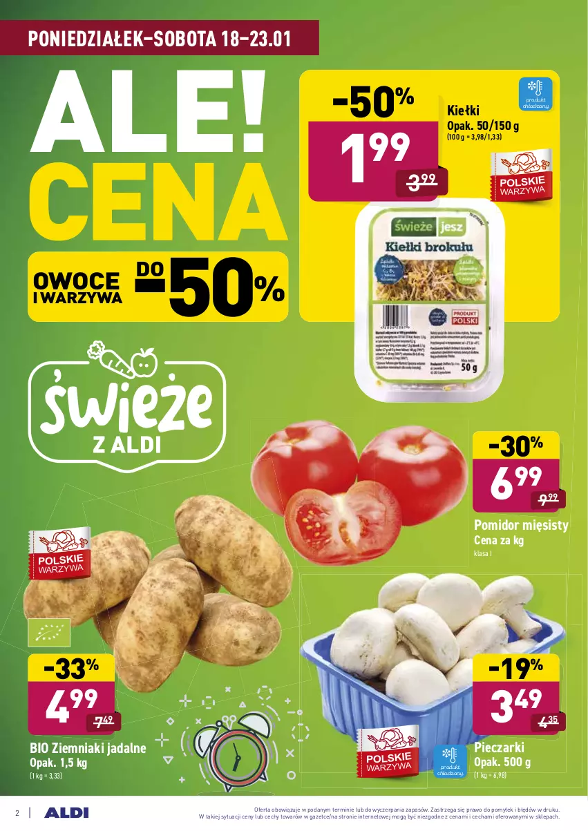 Gazetka promocyjna Aldi - ALE! CENA - ważna 18.01 do 23.01.2021 - strona 2 - produkty: Kiełki, Owoce, Piec, Warzywa, Ziemniaki