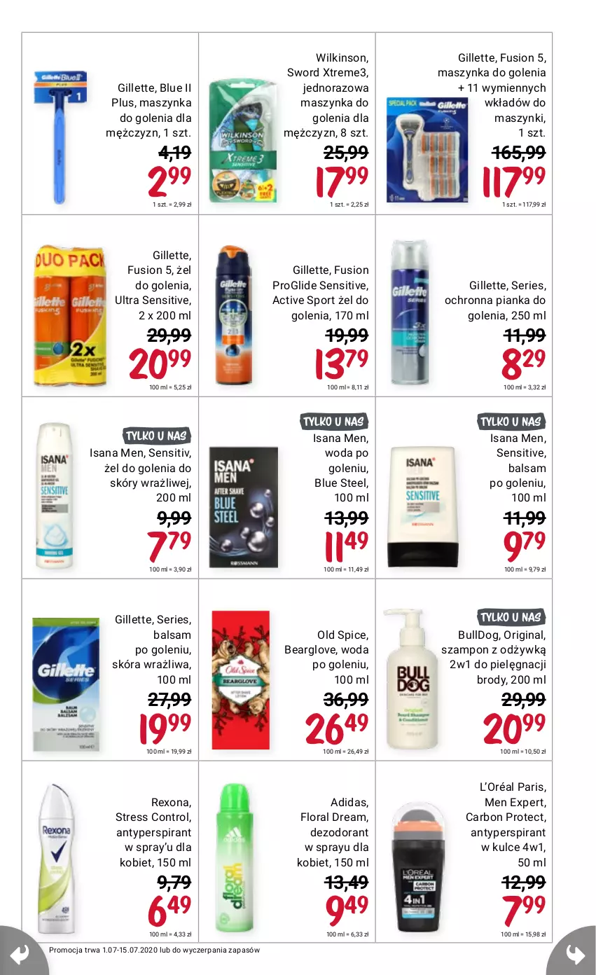 Gazetka promocyjna Rossmann - Lipiec I - ważna 01.07 do 15.06.2021 - strona 5 - produkty: Adidas, Antyperspirant, Balsam po goleniu, Bulldog, Control, Dezodorant, Flora, Fusion, Gillette, Gin, Isana, L’Oréal, Maszynka, Maszynka do golenia, Ser, Szynka, Woda, Woda po goleniu