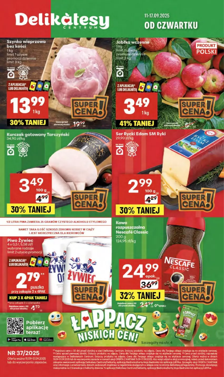 Gazetka promocyjna Delikatesy Centrum - Franczyza DC37 Czwartek - ważna 11.09 do 17.09.2025 - strona 1 - produkty: Edam, Gra, Kawa, Koc, Kurczak, Kurczak gotowany, Piec, Piwa, Piwo, Rum, Rycki Edam, Ser, Szynka, Szynka wieprzowa, Tera, Tran