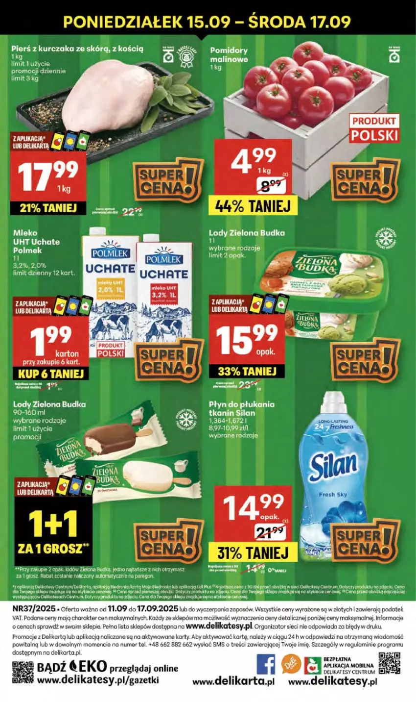 Gazetka promocyjna Delikatesy Centrum - Franczyza DC37 Czwartek - ważna 11.09 do 17.09.2025 - strona 2 - produkty: Gra, Koc, Kurczak, Lody, Mleko, Mobil, Płyn do płukania, Pomidory, Rum, Silan, Zielona Budka