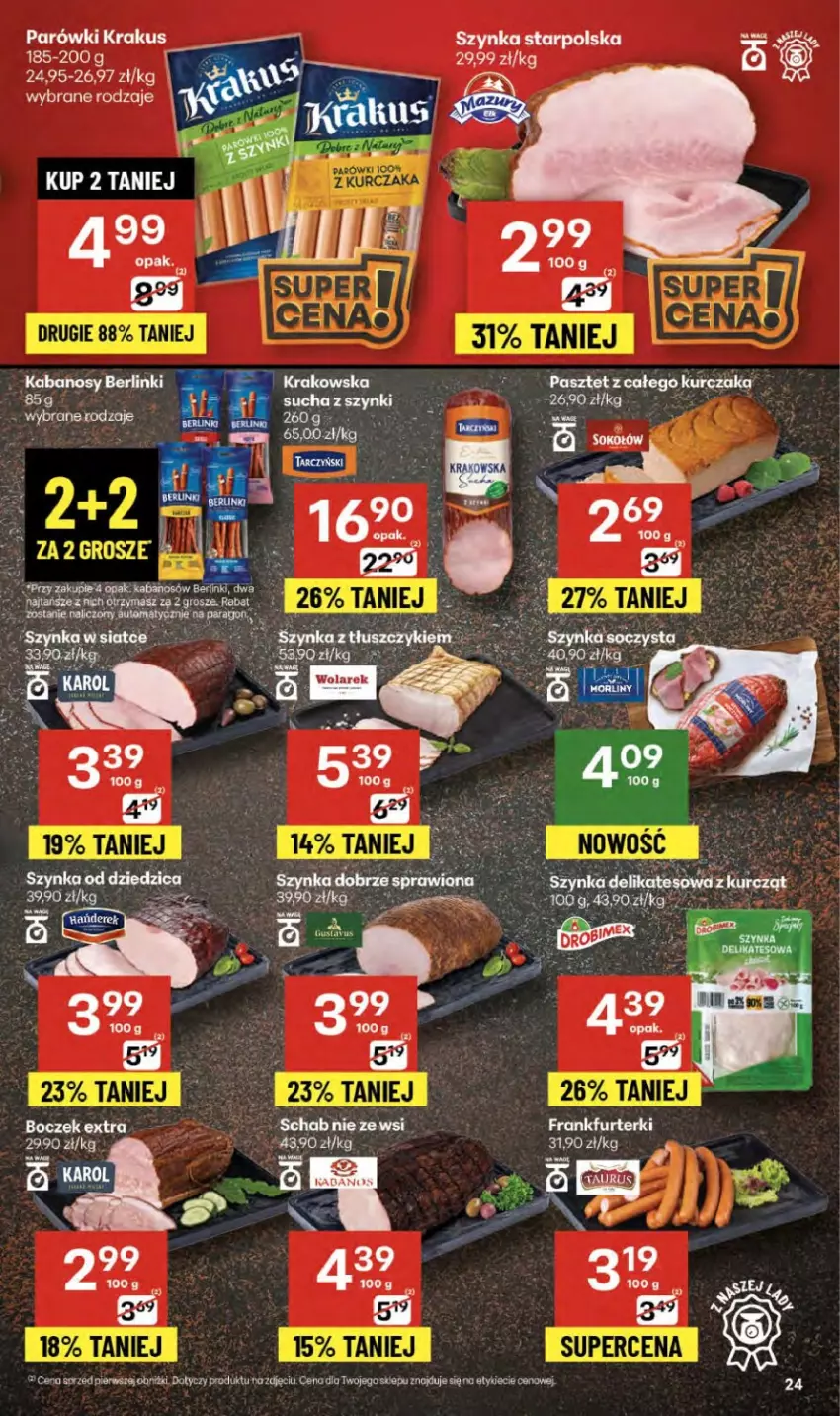Gazetka promocyjna Delikatesy Centrum - Franczyza DC37 Czwartek - ważna 11.09 do 17.09.2025 - strona 24 - produkty: Berlinki, K2, Kabanos, Kurczak, Parówki, Pasztet, Por, Szynka