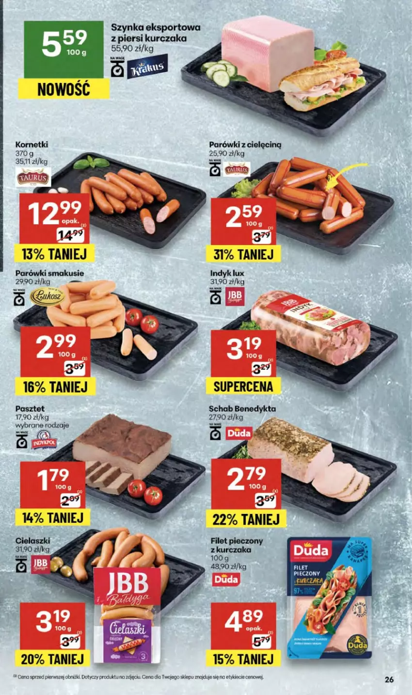 Gazetka promocyjna Delikatesy Centrum - Franczyza DC37 Czwartek - ważna 11.09 do 17.09.2025 - strona 26 - produkty: Indyk lux, Kurczak, Parówki, Pasztet, Piec, Por, Sport, Szynka