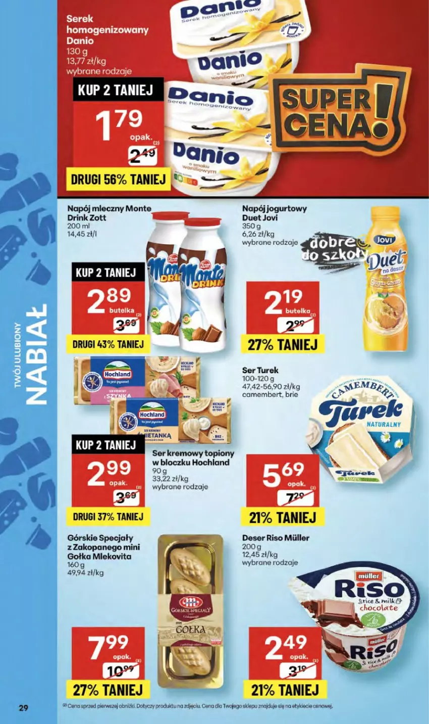 Gazetka promocyjna Delikatesy Centrum - Franczyza DC37 Czwartek - ważna 11.09 do 17.09.2025 - strona 29 - produkty: Brie, Camembert, Deser, Hochland, Jogurt, Mleko, Mlekovita, Monte, Napój, Napój jogurtowy, Napój mleczny, Ser, Top, Zott