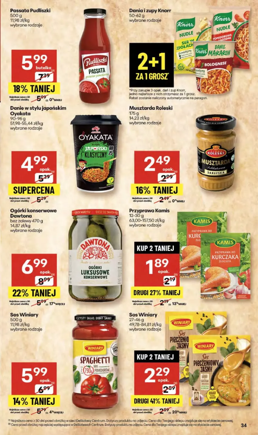 Gazetka promocyjna Delikatesy Centrum - Franczyza DC37 Czwartek - ważna 11.09 do 17.09.2025 - strona 34 - produkty: Dawtona, Kamis, Knorr, Mus, Musztarda, Ogórki konserwowe, Pudliszki, Rum, Ser, Sos, Spaghetti, Winiary