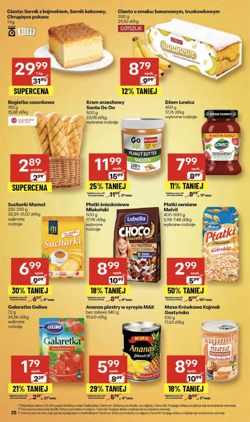 Gazetka promocyjna Delikatesy Centrum - Franczyza DC37 Czwartek - ważna 11.09 do 17.09.2025 - strona 35 - produkty: Ananas, Bagietka, Bagietka czosnkowa, Bell, Bella, Danio, Dżem, Fa, Gala, Galaretka, Kakao, Krem orzechowy, Lubella, Masa krówkowa, Melvit, Mleko, Panda, Płatki owsiane, Rum, Sante, Ser, Syrop