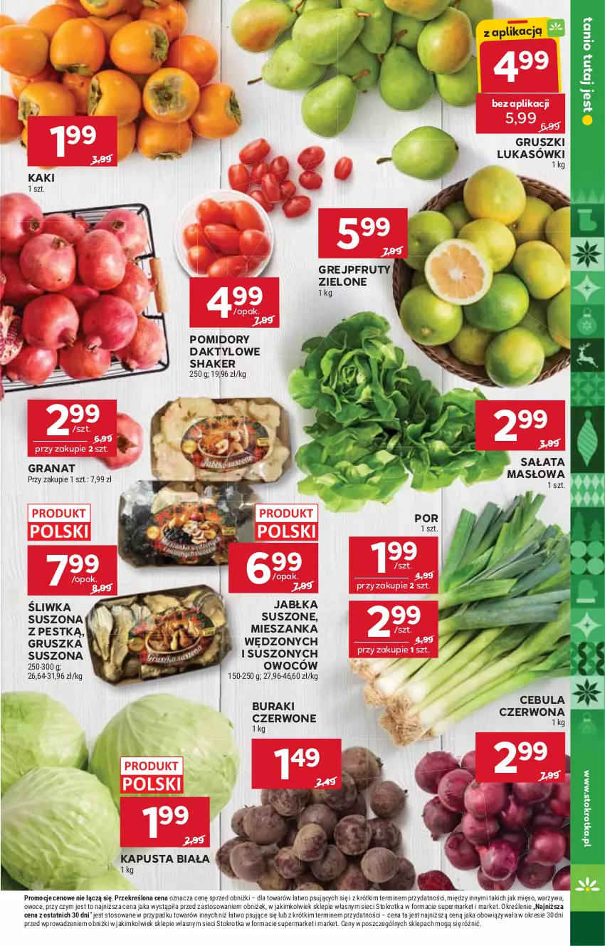 Gazetka promocyjna Stokrotka - Market - ważna 27.11 do 03.12.2025 - strona 13 - produkty: Buraki, Cebula, Cebula czerwona, Gra, Granat, Grejpfrut, Gruszki, Jabłka, Kaki, Masło, Mięso, Owoce, Pomidory, Por, Sałat, Sałata masłowa, Warzywa