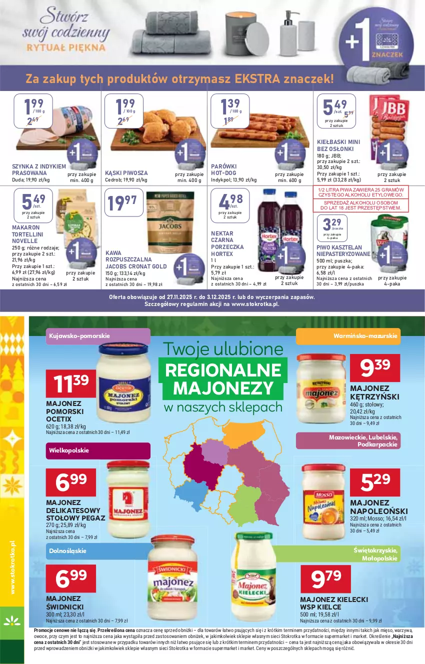 Gazetka promocyjna Stokrotka - Market - ważna 27.11 do 03.12.2025 - strona 28 - produkty: Duda, Gra, Hortex, Jacobs, Karp, Kasztelan, Kawa, Kawa rozpuszczalna, Majonez, Makaron, Mięso, Nektar, Ocet, Oleo, Owoce, Parówki, Piwa, Piwo, Por, Szynka, Warzywa
