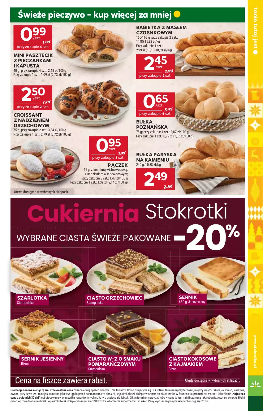 Gazetka promocyjna Stokrotka - Market - ważna 27.11 do 03.12.2025 - strona 5 - produkty: Bagietka, Bułka, Croissant, Cukier, Kapustą, Kokos, Mięso, Owoce, Pączek, Pasztecik z pieczarkami, Piec, Pieczarka, Pieczywo, Ser, Szarlotka, Warzywa