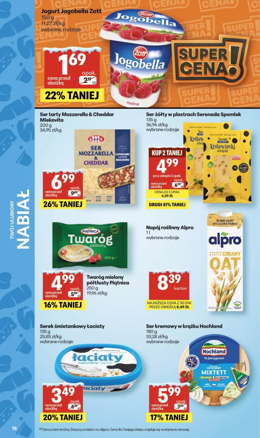 Gazetka promocyjna Delikatesy Centrum - Franczyza DC02 Czwartek - ważna 08.01 do 14.01.2026 - strona 18 - produkty: Alpro, Bell, Bella, Cheddar, Hochland, Jogobella, Jogurt, Mleko, Mlekovita, Mozzarella, Napój, Napój roślinny, Piątnica, Ser, Serek, Twaróg, Zott