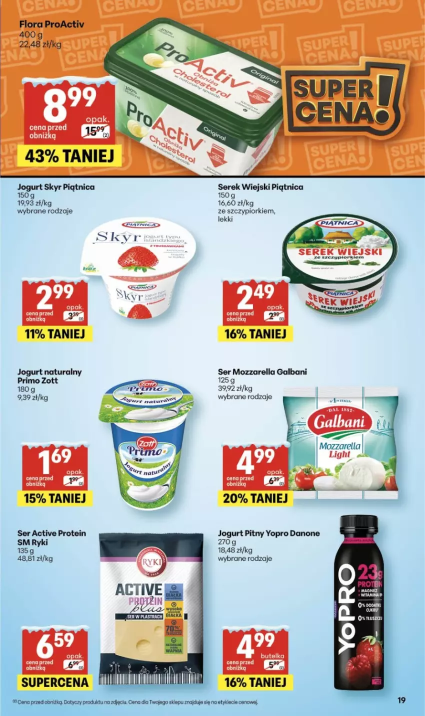 Gazetka promocyjna Delikatesy Centrum - Franczyza DC02 Czwartek - ważna 08.01 do 14.01.2026 - strona 19 - produkty: Danone, Flora, Galbani, Jogurt, Jogurt naturalny, Jogurt pitny, Magnez, Mozzarella, Piątnica, Ser, Serek, Serek wiejski, Zott