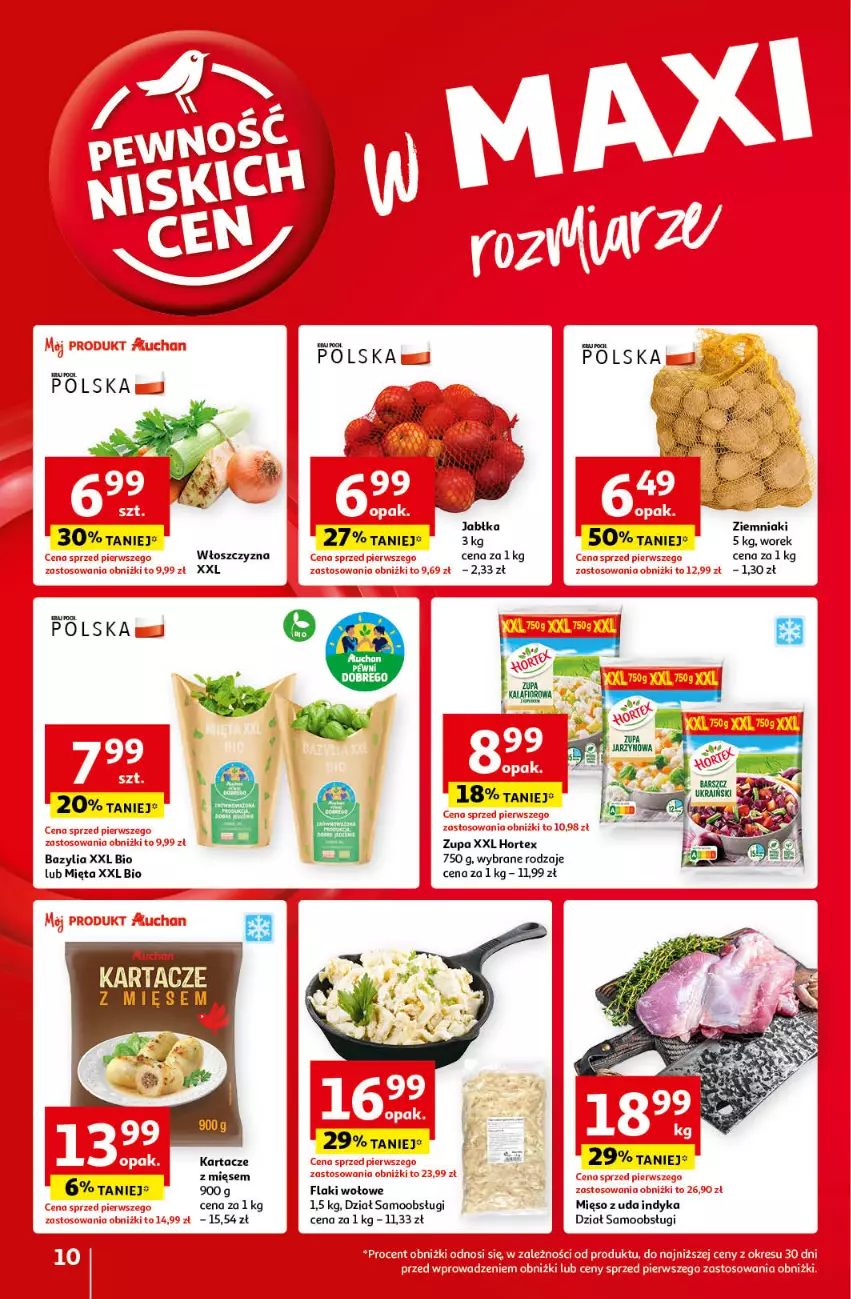 Gazetka promocyjna Auchan - Pewność Niskich Cen Hipermarket - ważna 12.09 do 18.09.2024 - strona 10 - produkty: Bazyl, Bazylia, Flaki, Flaki wołowe, Hortex, Jabłka, Mięso, Mięta, Ziemniaki, Zupa