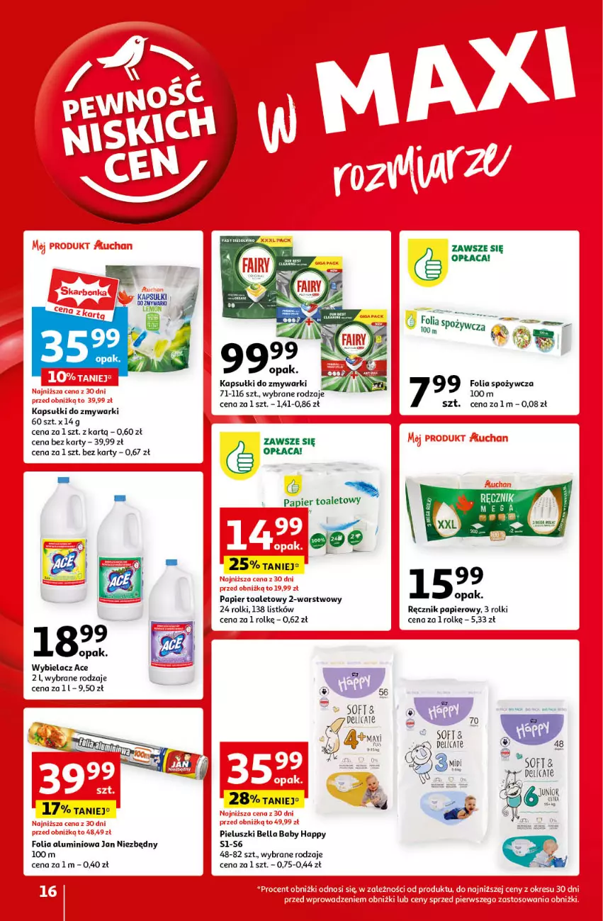 Gazetka promocyjna Auchan - Pewność Niskich Cen Hipermarket - ważna 12.09 do 18.09.2024 - strona 16 - produkty: Bell, Bella, Folia aluminiowa, Jan Niezbędny, Papier, Papier toaletowy, Ręcznik, Rolki, Zmywarki