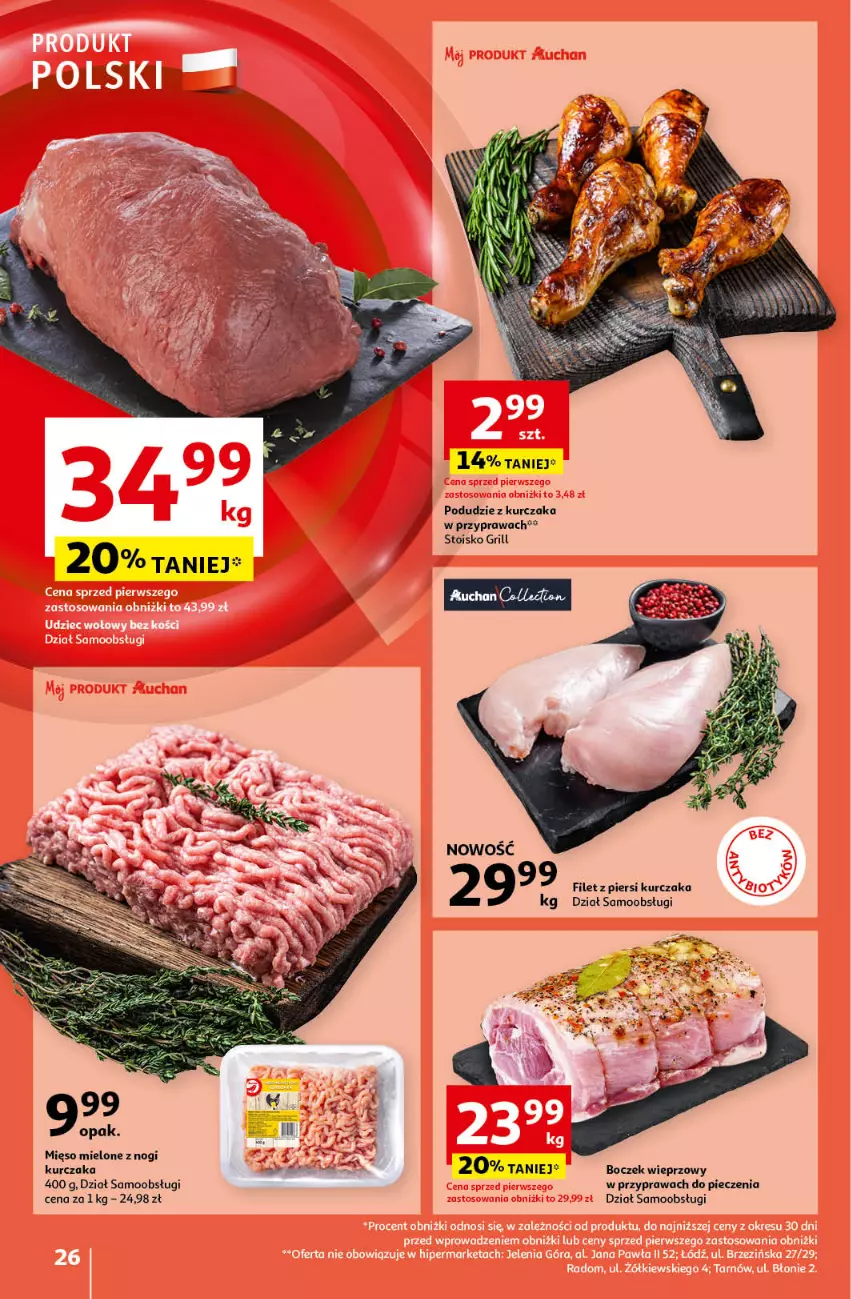 Gazetka promocyjna Auchan - Pewność Niskich Cen Hipermarket - ważna 12.09 do 18.09.2024 - strona 26 - produkty: Boczek, Boczek wieprzowy, Filet z piersi kurczaka, Grill, Kurczak, Mięso, Mięso mielone, Piec, Podudzie z kurczaka