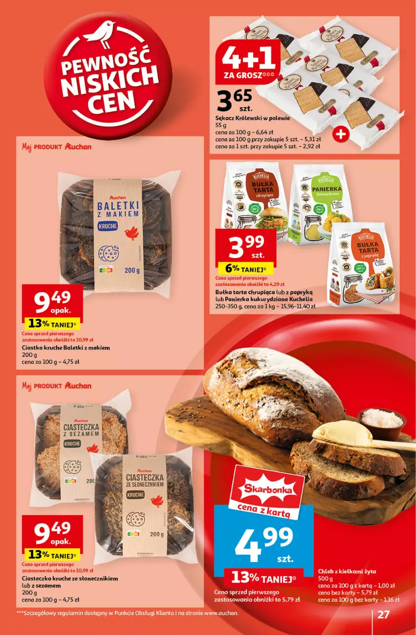 Gazetka promocyjna Auchan - Pewność Niskich Cen Hipermarket - ważna 12.09 do 18.09.2024 - strona 27 - produkty: Bułka, Bułka tarta, Ciastka, Królewski, Sękacz, Sezam, Tarta