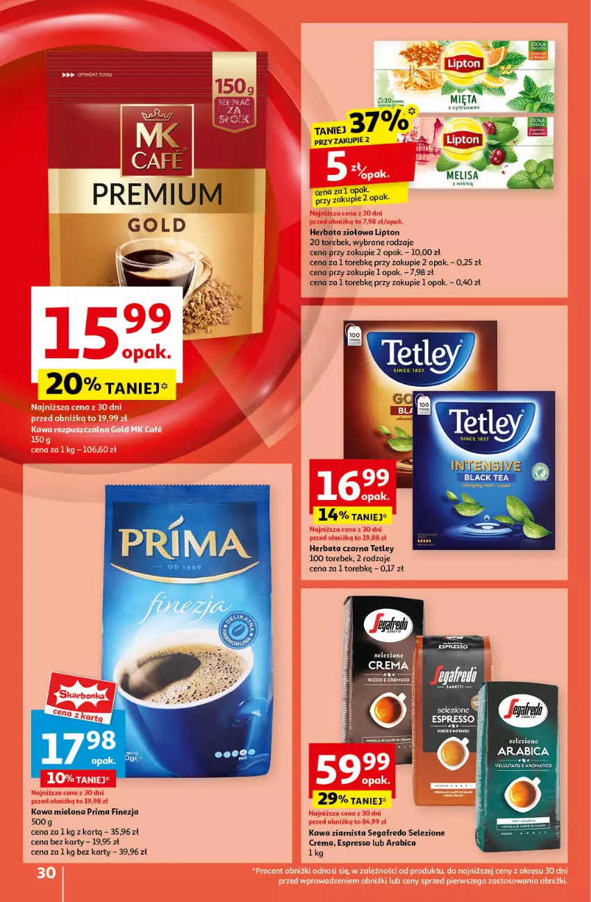 Gazetka promocyjna Auchan - Pewność Niskich Cen Hipermarket - ważna 12.09 do 18.09.2024 - strona 30 - produkty: BIC, Herbata, Herbata czarna, Kawa, Kawa mielona, Kawa ziarnista, Lack, Lipton, Prima, Segafredo, Tetley