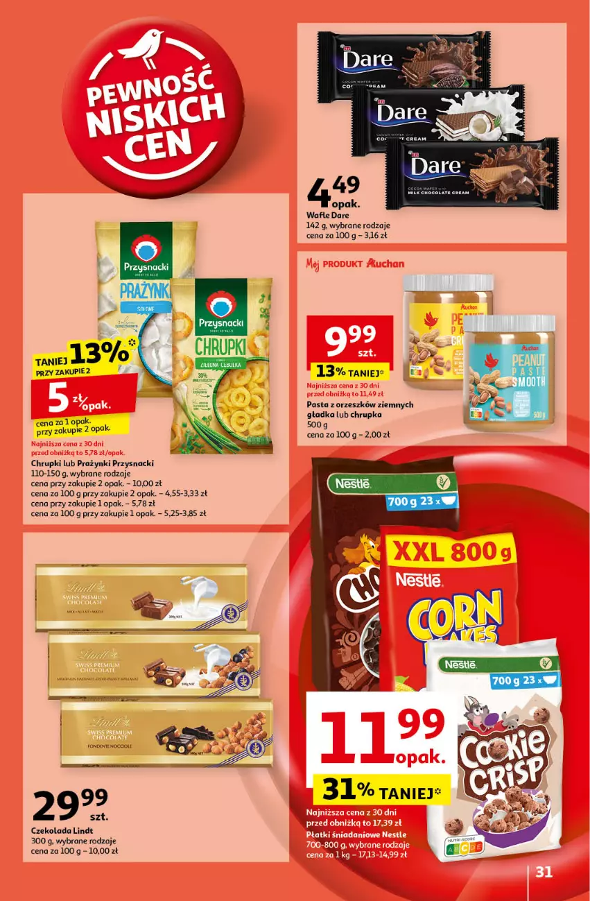 Gazetka promocyjna Auchan - Pewność Niskich Cen Hipermarket - ważna 12.09 do 18.09.2024 - strona 31 - produkty: Chrupki, Czekolada, Lindt, Przysnacki, Wafle