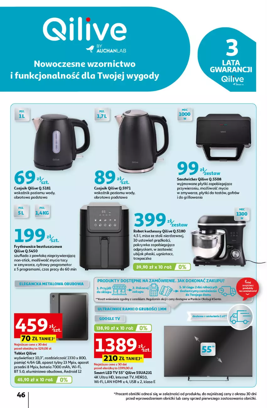 Gazetka promocyjna Auchan - Pewność Niskich Cen Hipermarket - ważna 12.09 do 18.09.2024 - strona 46 - produkty: Bateria, Czajnik, Gra, Grill, Kosz, LED TV, Rama, Robot, Tablet, Trzepaczka