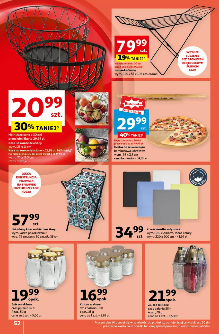 Gazetka promocyjna Auchan - Pewność Niskich Cen Hipermarket - ważna 12.09 do 18.09.2024 - strona 52 - produkty: Kosz, Kosz na bieliznę, Prześcieradło, Ser, Suszarka, Znicz