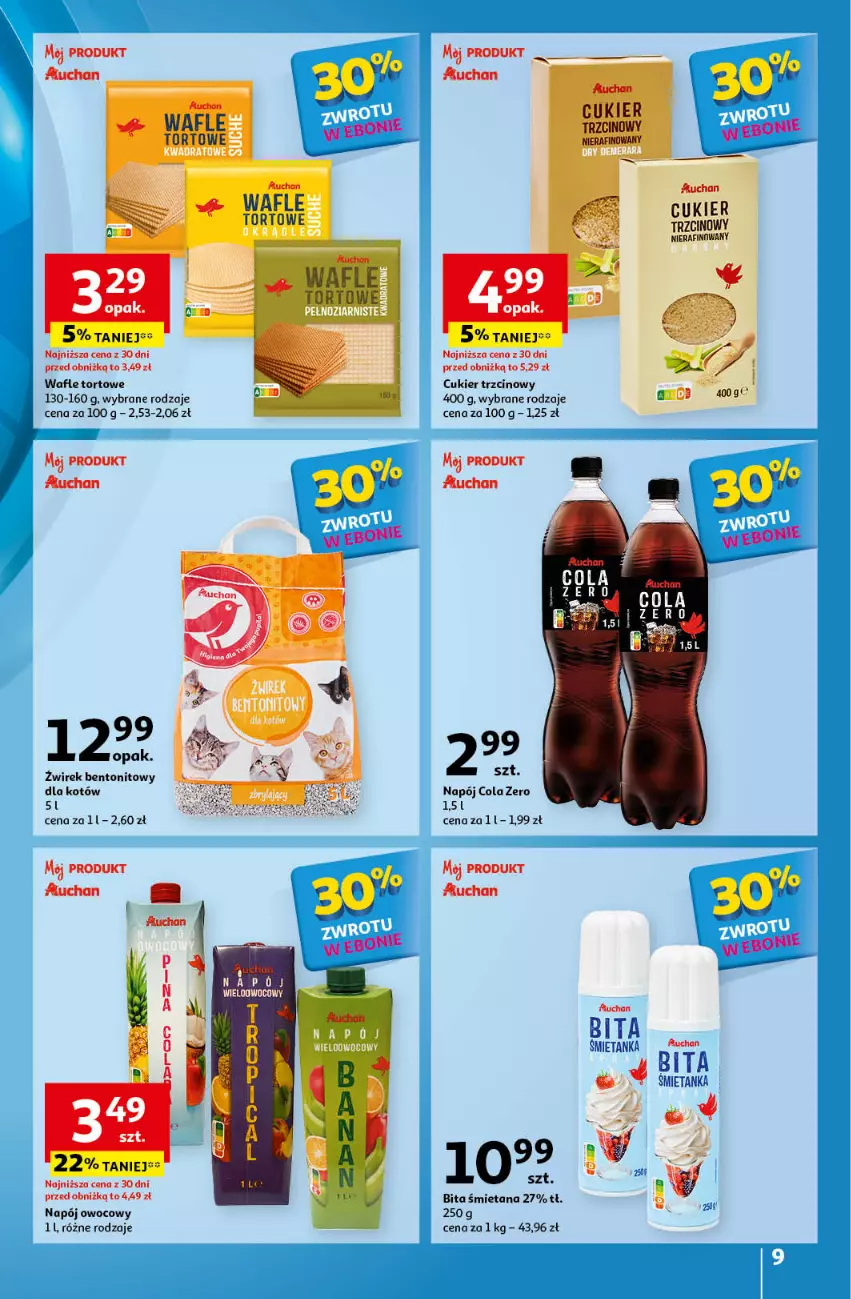 Gazetka promocyjna Auchan - Pewność Niskich Cen Hipermarket - ważna 12.09 do 18.09.2024 - strona 9 - produkty: Cukier, Cukier trzcinowy, Napój, Wafle, Wafle tortowe