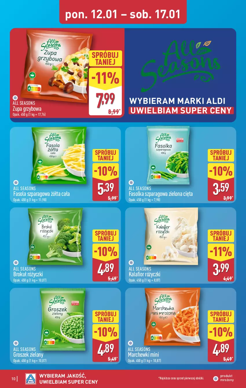 Gazetka promocyjna Aldi - Pełna oferta - ważna 19.01 do 25.01.2026 - strona 10 - produkty: All Seasons, Fa, Fasola, Fasola szparagowa, Groszek, Kalafior, Zupa