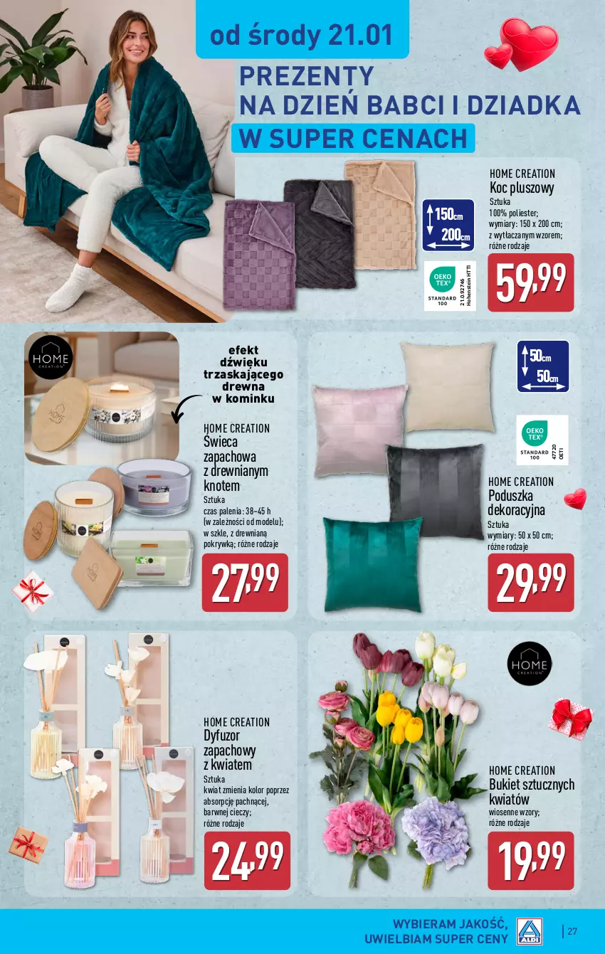 Gazetka promocyjna Aldi - Pełna oferta - ważna 19.01 do 25.01.2026 - strona 27 - produkty: Bukiet, Dyfuzor zapachowy, Koc, Poduszka, Poduszka dekoracyjna