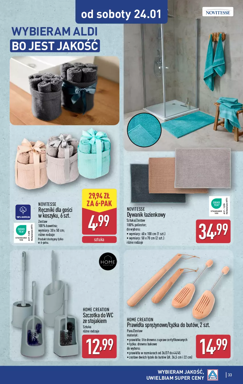 Gazetka promocyjna Aldi - Pełna oferta - ważna 19.01 do 25.01.2026 - strona 33 - produkty: Dywan, Dywanik, Dywanik łazienkowy, Kosz, Ręcznik, Stojak, Szczotka, Szczotka do WC, Wełna