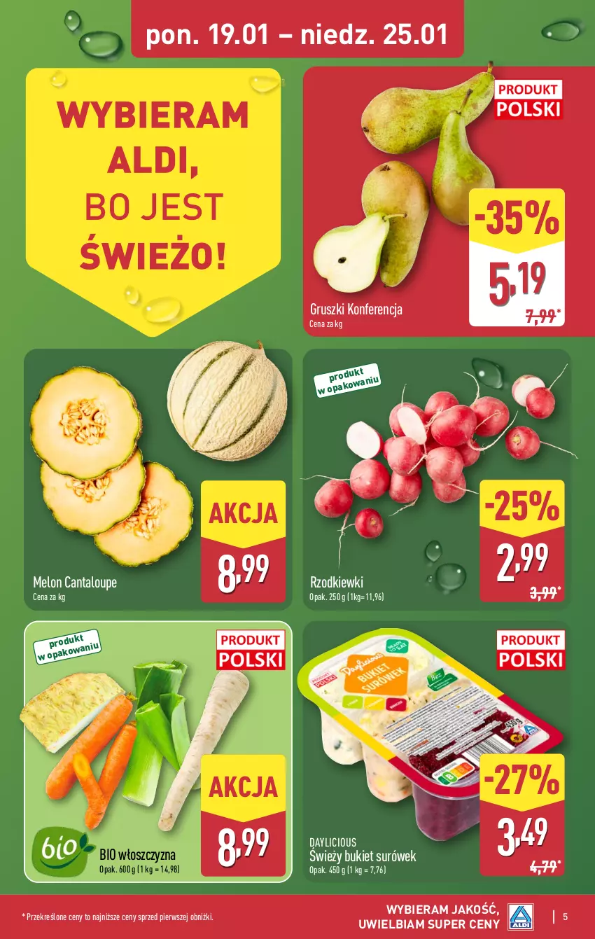 Gazetka promocyjna Aldi - Pełna oferta - ważna 19.01 do 25.01.2026 - strona 5 - produkty: Bukiet, Gruszki, Melon