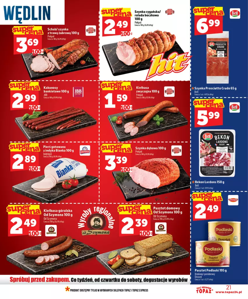 Gazetka promocyjna Topaz - Gazetka - ważna 25.06 do 01.07.2026 - strona 21 - produkty: Bell, Kabanos, Kiełbasa, Koc, Pasztet, Pekpol, Podlaski, Rolada, Szynka, Top