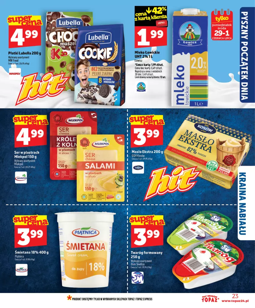 Gazetka promocyjna Topaz - Gazetka - ważna 25.06 do 01.07.2026 - strona 23 - produkty: Bell, Bella, Lubella, Mleko, Ser, Top