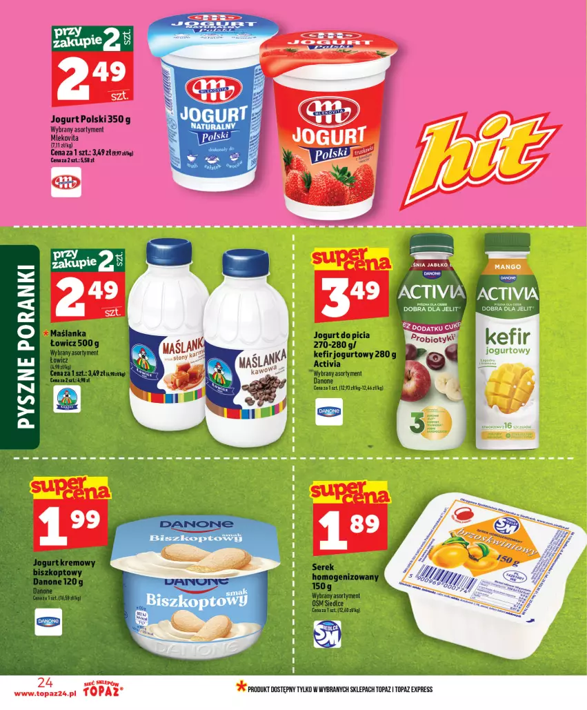 Gazetka promocyjna Topaz - Gazetka - ważna 25.06 do 01.07.2026 - strona 24 - produkty: Danone, Jogurt, Mleko, Mlekovita, Por, Top