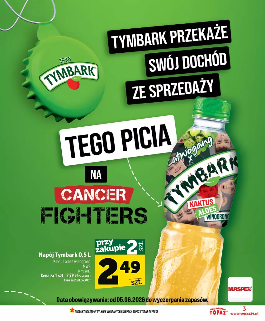 Gazetka promocyjna Topaz - Gazetka - ważna 25.06 do 01.07.2026 - strona 3 - produkty: Kaktus, Napój, Tymbark, Wino