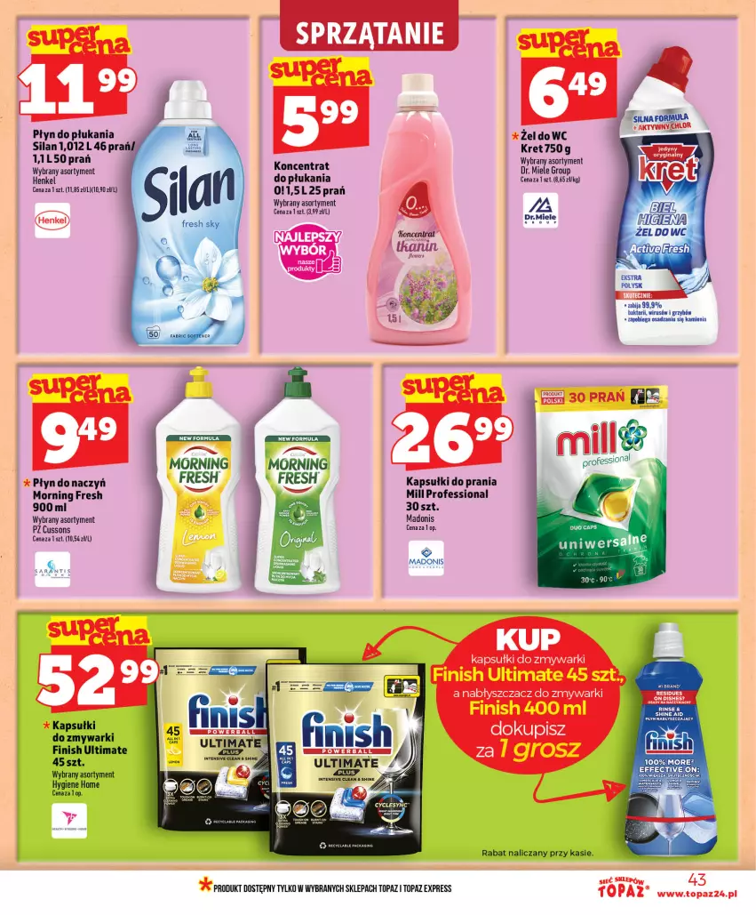 Gazetka promocyjna Topaz - Gazetka - ważna 25.06 do 01.07.2026 - strona 43 - produkty: Finish, Kapsułki do prania, Kret, Płyn do płukania, Silan, Sprzątanie, Top, Zmywarki