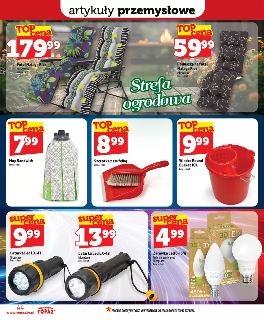 Gazetka promocyjna Topaz - Gazetka - ważna 25.06 do 01.07.2026 - strona 44 - produkty: Latarka, Latarka LED, Mop, Szczotka, Tarka, Top, Wiadro