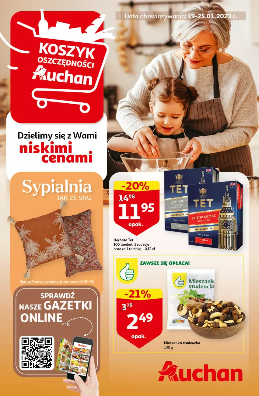Gazetka promocyjna Auchan - Gazetka Koszyk Oszczędności Auchan Hipermarket - ważna 19.01 do 25.01.2023 - strona 1 - produkty: Anew, Herbata, Mieszanka studencka