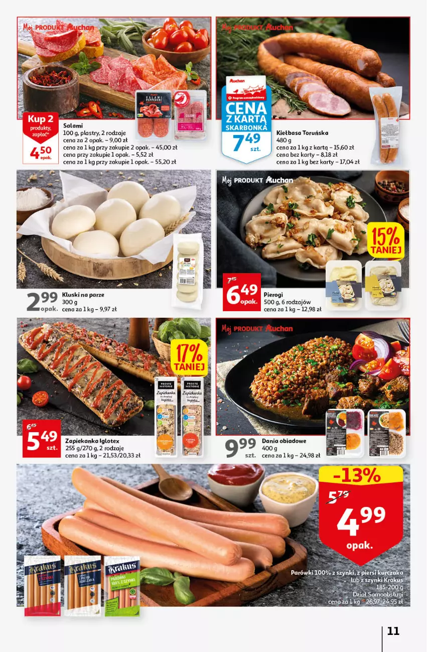 Gazetka promocyjna Auchan - Gazetka Koszyk Oszczędności Auchan Hipermarket - ważna 19.01 do 25.01.2023 - strona 11 - produkty: Kiełbasa, Kluski na parze, Parówki, Pierogi, Pled, Zapiekanka