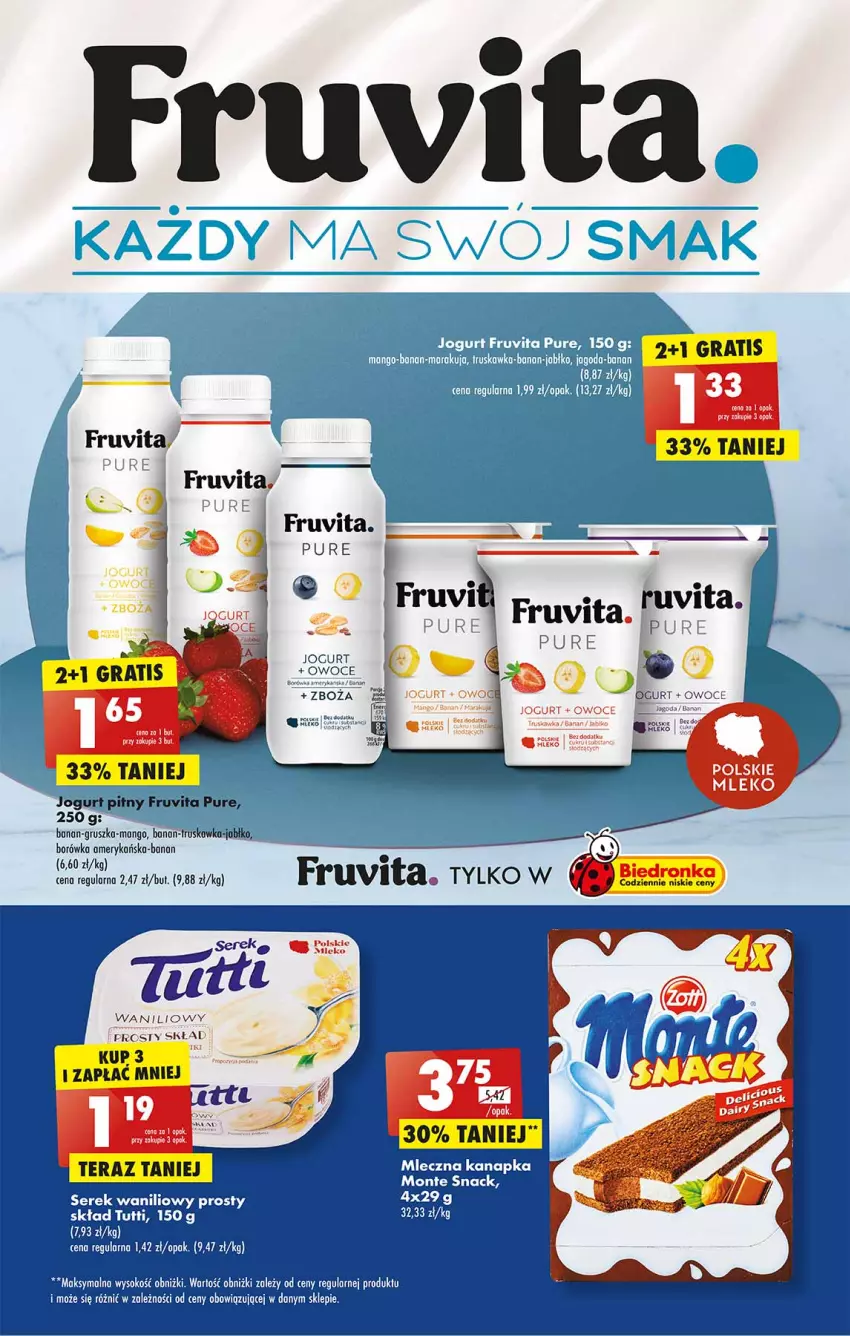 Gazetka promocyjna Biedronka - W tym tygodniu P - ważna 04.07 do 09.07.2022 - strona 19 - produkty: Borówka, Borówka amerykańska, Gra, Jogurt, Mango, Mleczna kanapka, Monte, Owoce, Pur, Ser, Serek, Sok, Tera