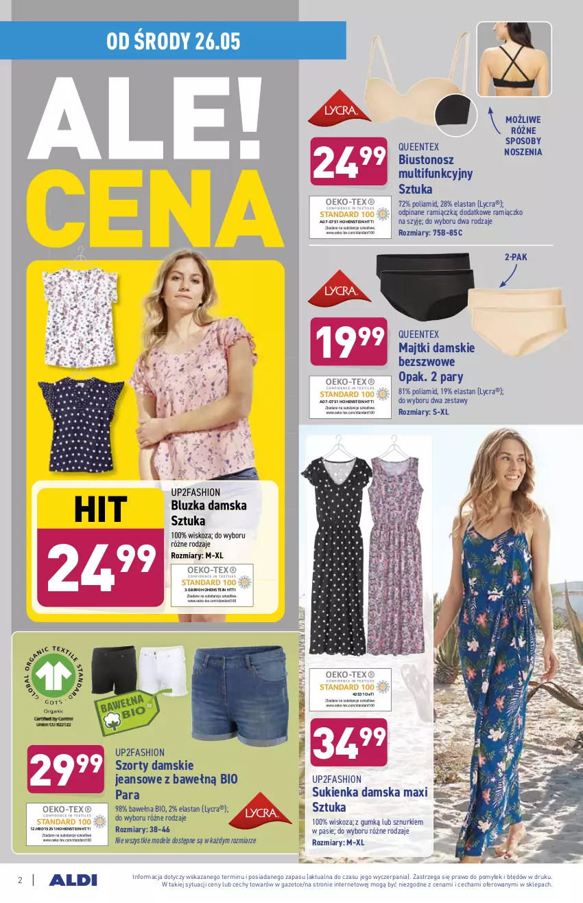 Gazetka promocyjna Aldi - ważna 24.05 do 29.05.2021 - strona 2 - produkty: Biustonosz, Fa, Majtki, Queentex, Sukienka, Szorty, Wełna