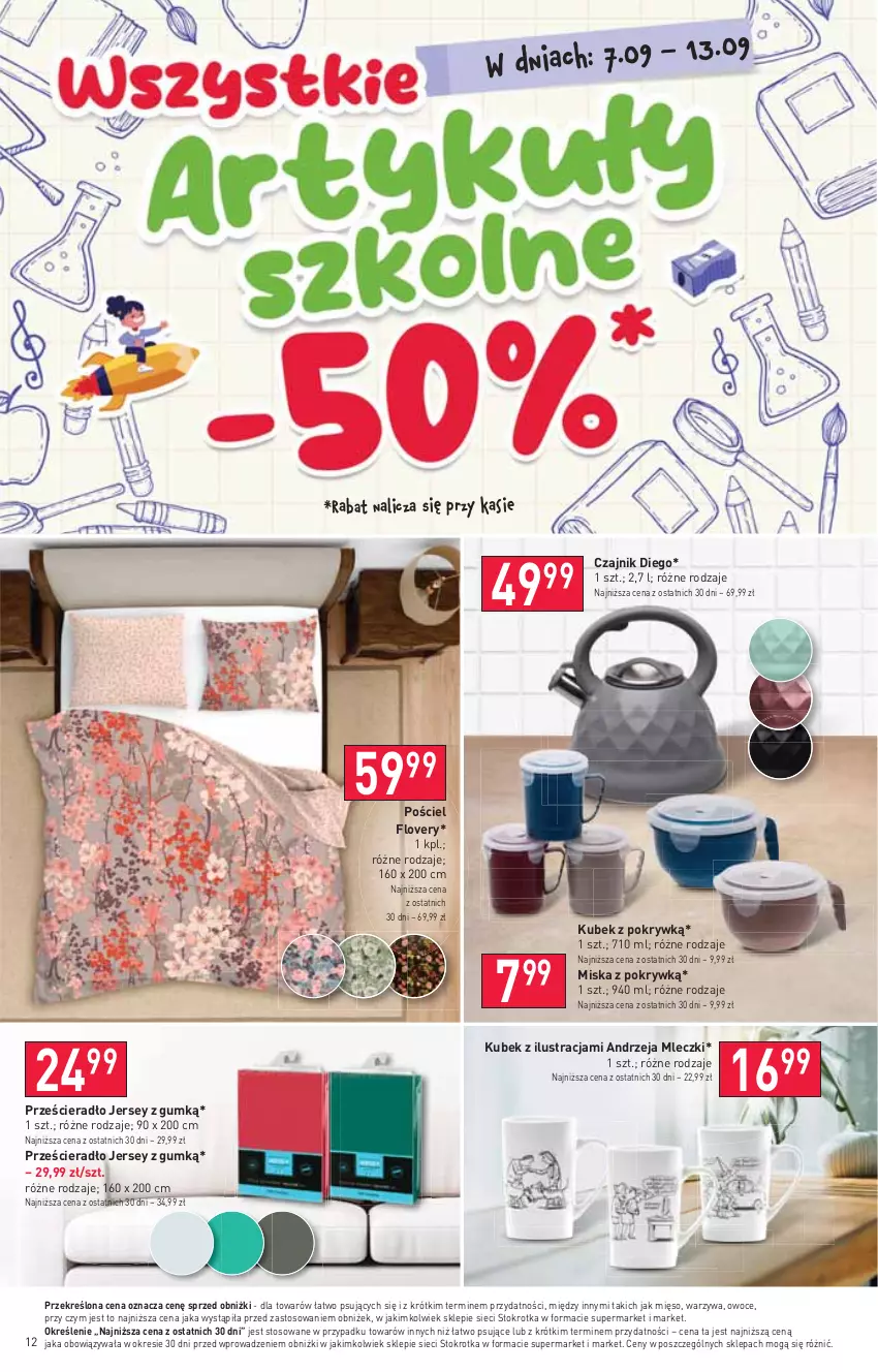 Gazetka promocyjna Stokrotka - Market - ważna 07.09 do 13.09.2023 - strona 17 - produkty: Czajnik, Kubek, Mięso, Miska, Owoce, Pościel, Prześcieradło, Warzywa